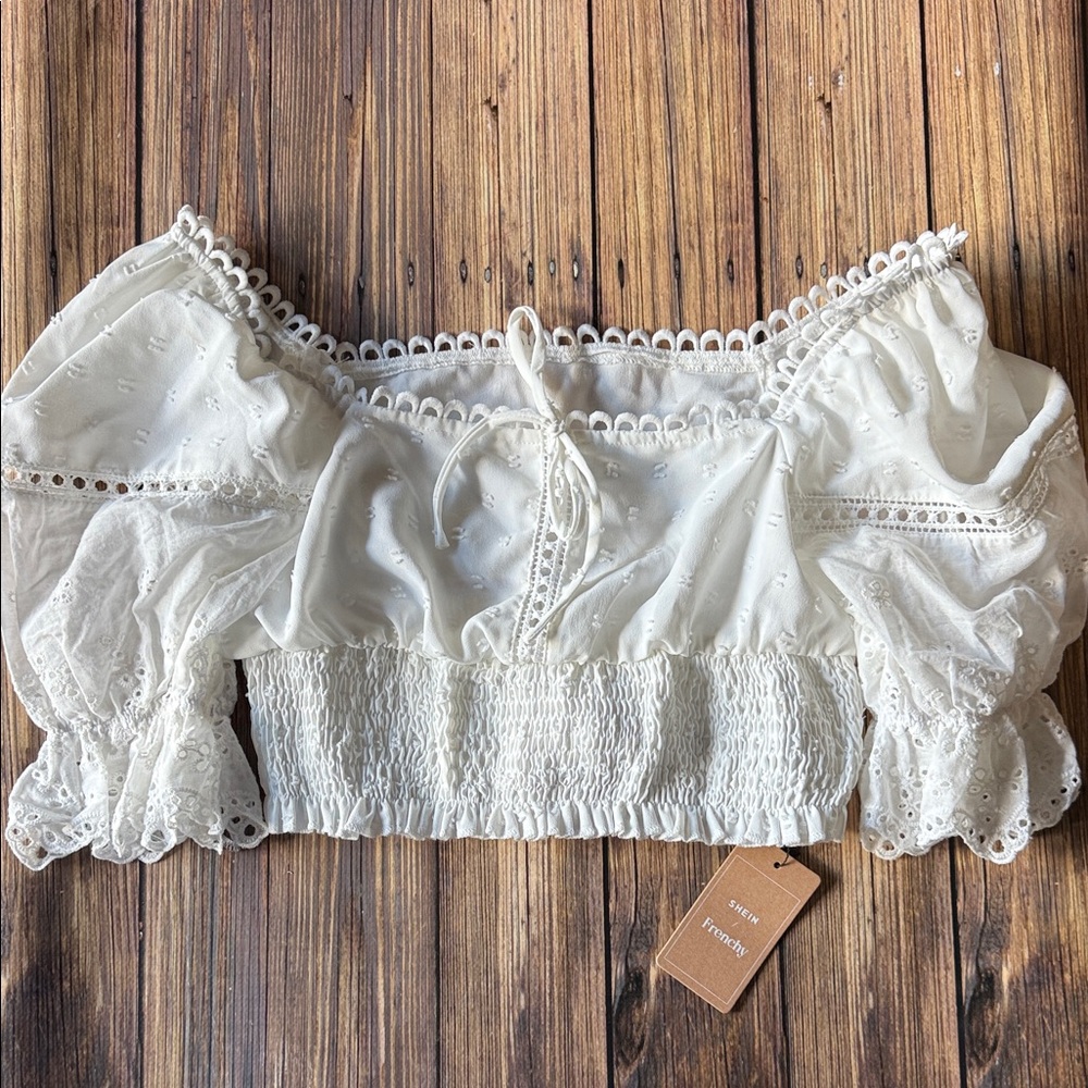NWT SHEIN White Eyelet Off-Shoulder Blouse 2